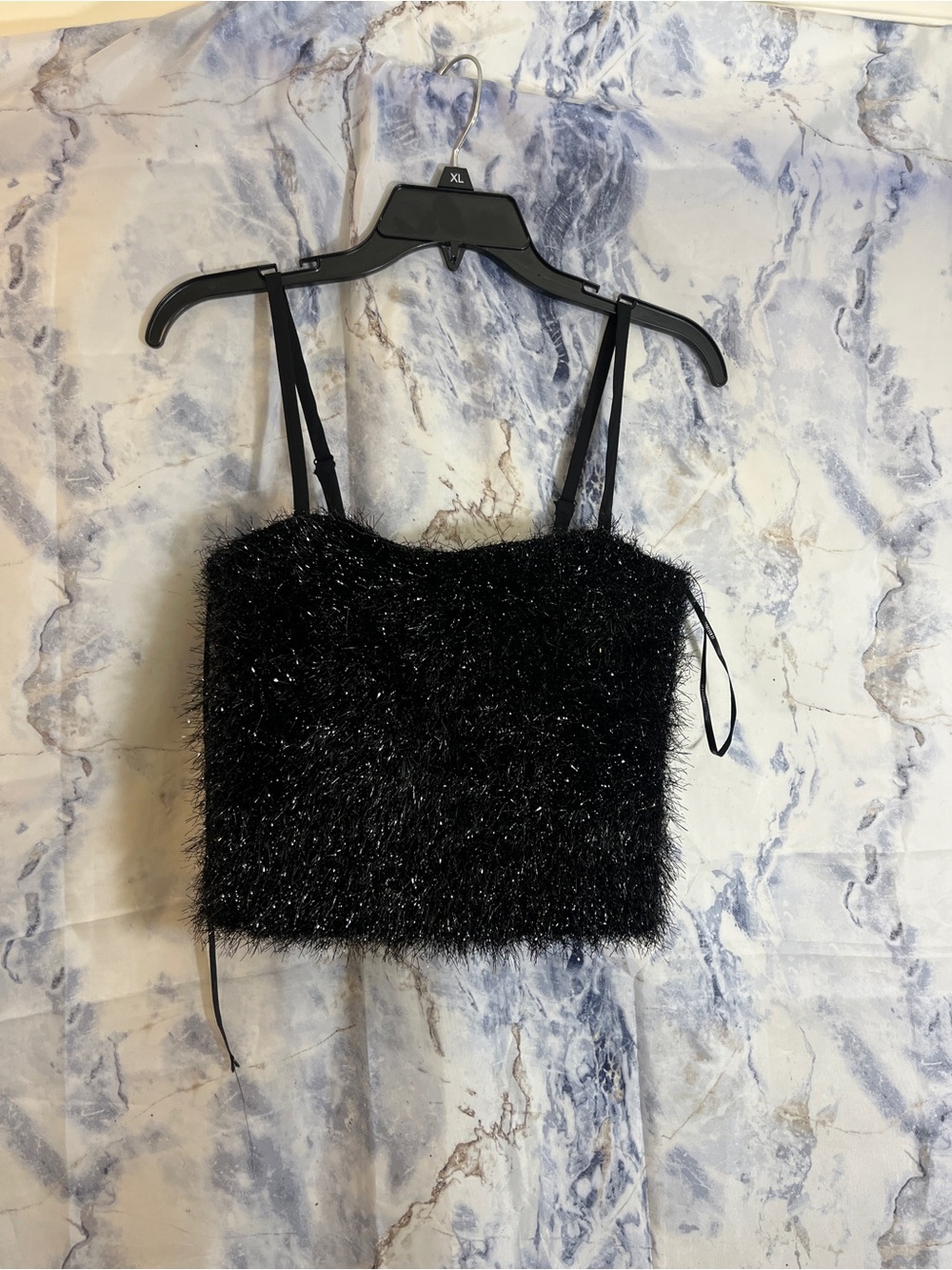 Forever 21 Black Sparkle Fuzzy Cropped Cami